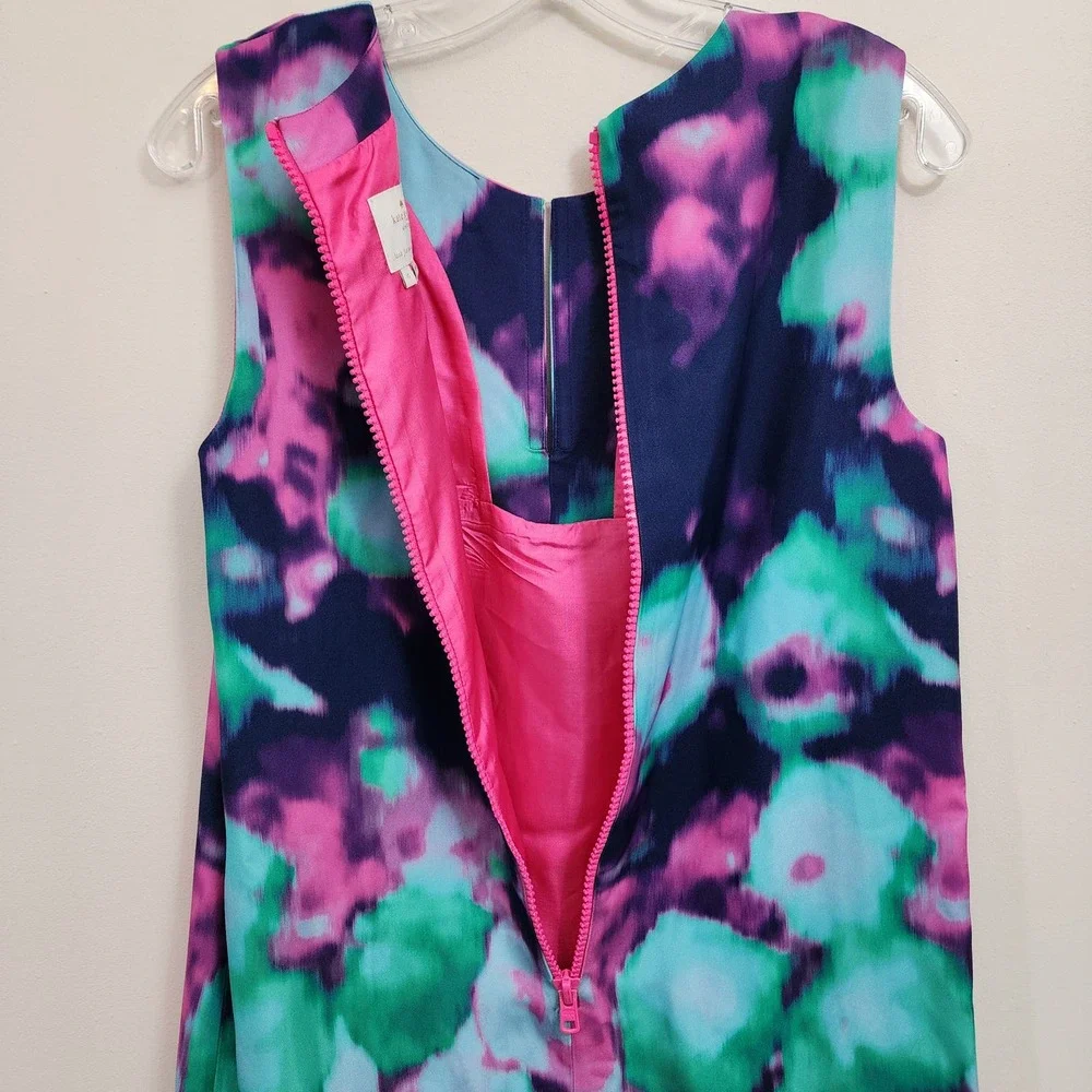 Kate Spade navy with neon tie dye exposed pink zipper shift dress woman's size 6
